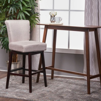 Linen Fabric Swivel Counter Height Bar Stools,Kitchen Chair With Upholstered Wood Frame Wood Legs,Armless Home Office Chair-Cuddlewood