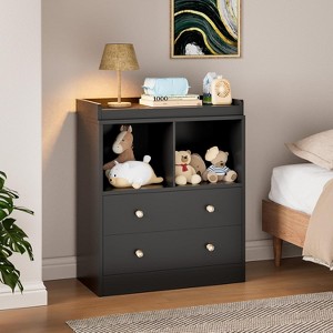 Baby Dresser with Changing Table Top, Nursery & Changing Station with Changing Pad, Sturdy Wooden Baby Changing Table Dresser for Bedroom - 1 of 4