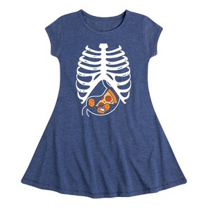 Girls' - Instant Message - Pizza Nuggets Skeleton Fit & Flair Cap Sleeve Graphic Dress - 1 of 4