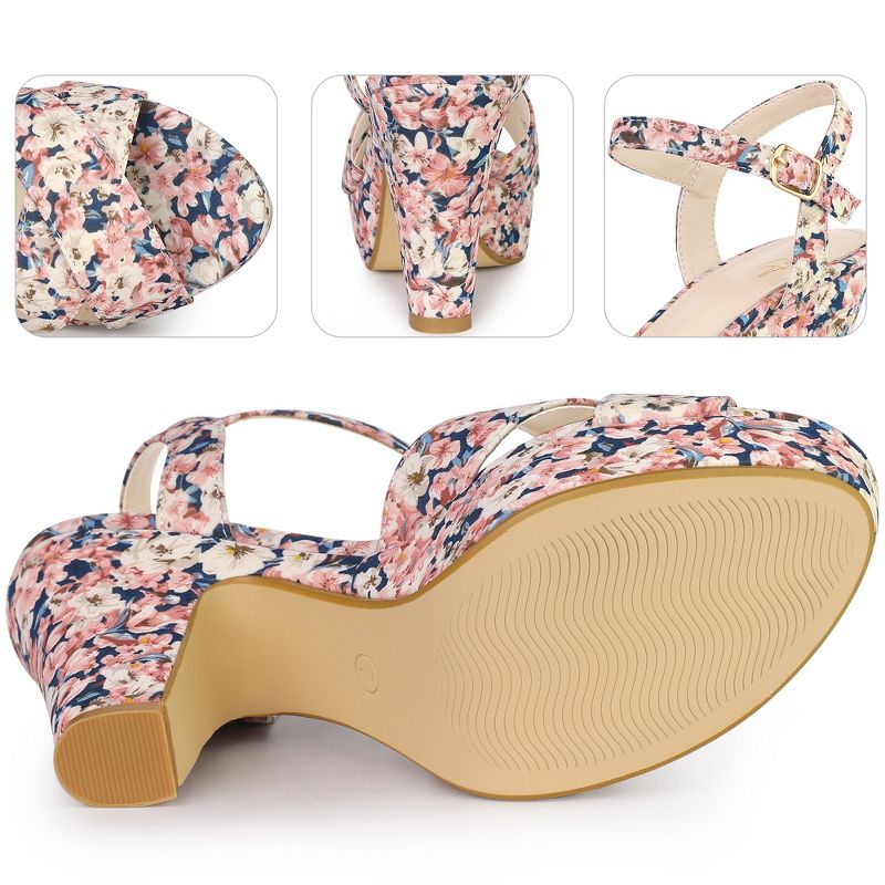 Perphy Women's Floral Platform Slingback Chunky High Heels Sandals, 3 of 4
