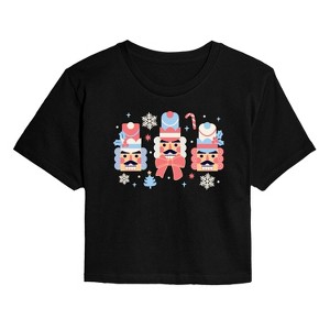 Women's - Instant Message - Winter Nutcracker Heads Cropped Graphic T-Shirt - 1 of 4