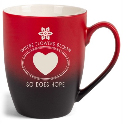 Elanze Designs Where Flowers Bloom So Does Hope 12 Ounce Ceramic Laser-Etched Engraved Drinkware Mug, Red and Black Ombre