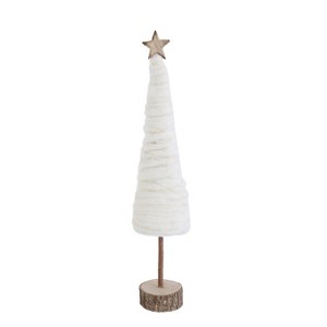 Creative Co-Op Cream Christmas Tree with Star and Wood Base Table Decor - Case of 4 - 18 in. - 1 of 1