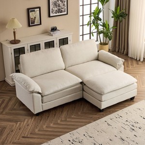 Karl Home |85.4 in. W Pillow Top Arm Double-layer Cushion Polyester Sofa in Beige With Ottoman - 1 of 1