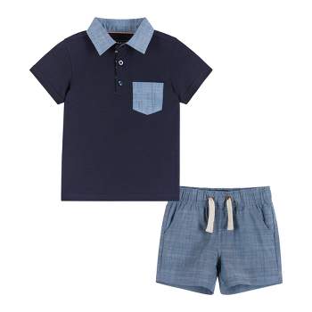 Andy & Evan  Infant  Navy and Chambray Polo and Shorts Set