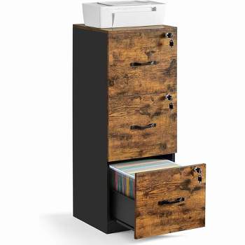 VASAGLE File Cabinet for Home Office, Printer Stand, with 3 Lockable Drawers, Adjustable Hanging Rails