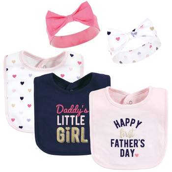 Hudson Baby Infant Girl Cotton Bib and Headband or Caps Set, Fathers Day, 0-9 Months