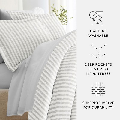 Becky Cameron 8PC Bedding Bundle, Patterned Duvet Cover, White Comforter and Solid Sheet Set - Becky Cameron, Puffed Rugged Stripes Light Gray, Queen — фото 5