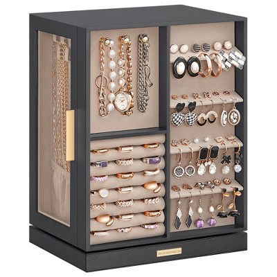 Jewelry Box 360° Rotating, Accessory Organizer with 5 Drawers, Glass Window Spacious