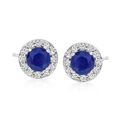 Ross-Simons 1.30 ct. t.w. Sapphire and .36 ct. t.w. Diamond Stud Earrings in 14kt White Gold