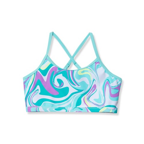 Lands' End Kids Chlorine Resistant Criss Cross Bikini Top - Large - Aruba Blue Multi Swirl