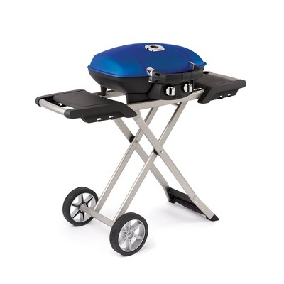 Napoleon TravelQ 285 Portable Compact Propane Gas Grill with Scissor Cart, Blue