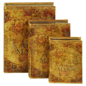 Olivia & May Vintage Reflections Rustic "Atlas Maior" MDF Book Box Set, Faux Leather 3ct - Traditional Decor Storage - 1 of 4