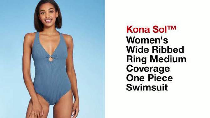 Women's Wide Ribbed Center Ring Medium Coverage One Piece Swimsuit - Kona Sol™, 2 of 10, play video