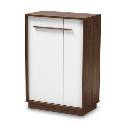 Mette Walnut Finished Wood Shoe Cabinet White - Baxton Studio