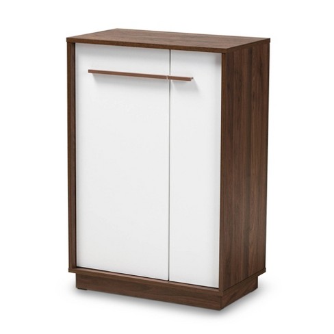 Mette Walnut Finished Wood Shoe Cabinet White - Baxton Studio : Target