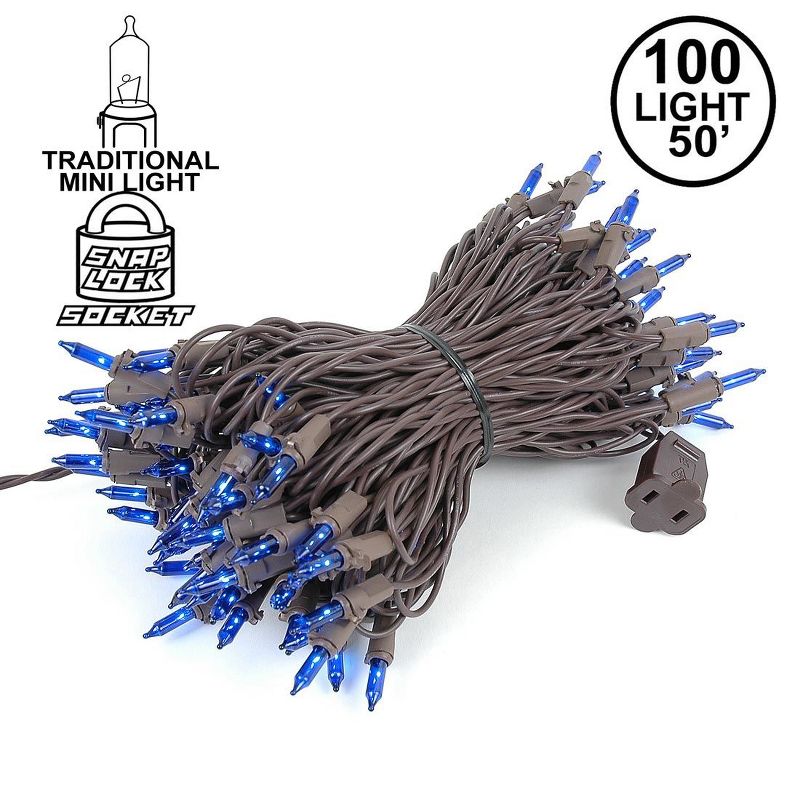 Novelty Lights 100 Light Incandescent Mini Christmas String Lights Brown Wire 50 Feet, 2 of 7