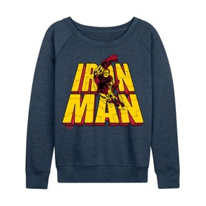 Women's - Marvel - Iron Man Stacked Name Oversized Lightweight French Terry Wide Neck Long Sleeve Graphic Shirt - 1 of 4