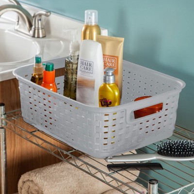 Sterilite Cement Gray Short Weave Wicker-Style Storage Basket