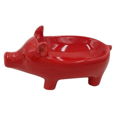 Ceramic Pig Dish Barn Red 4.75" - Drew DeRose