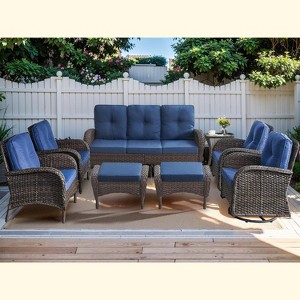 SUGOLD 8-Piece Outdoor Patio Furniture Set, PE Wicker Conversation Set with High Back Couch, Ottomans & Chairs for Backyard, Deck, Porch - 1 of 1