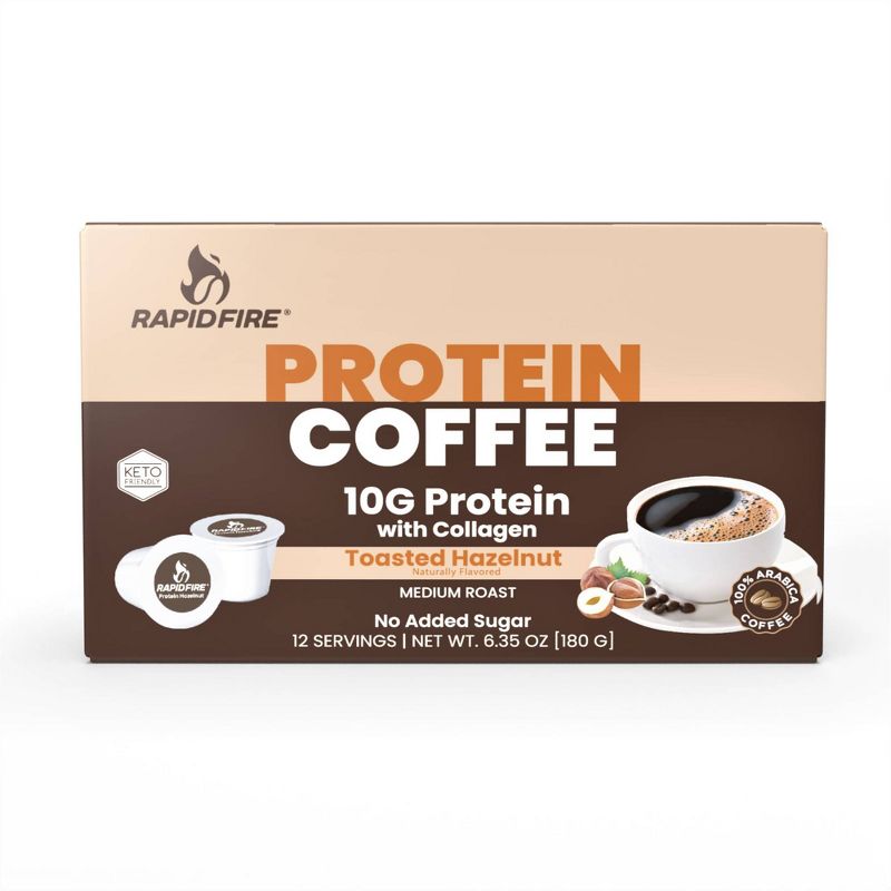 Rapid Fire Protein Medium Roast Coffee Pods Toasted Hazelnut - 12ct, 1 of 4