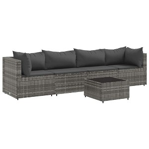 vidaXL Patio Lounge Set with Cushions Sectional Sofa Outdoor 5 Piece Poly Rattan - Gray - 1 of 4
