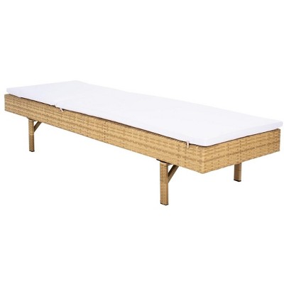 Natural Wicker Outdoor Chaise Lounger with White Cushions