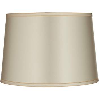 Springcrest Sydnee 14" Top x 16" Bottom x 11" High x 11" Slant Lamp Shade Replacement Medium Champagne Gold with Trim Drum Modern Spider Harp Finial