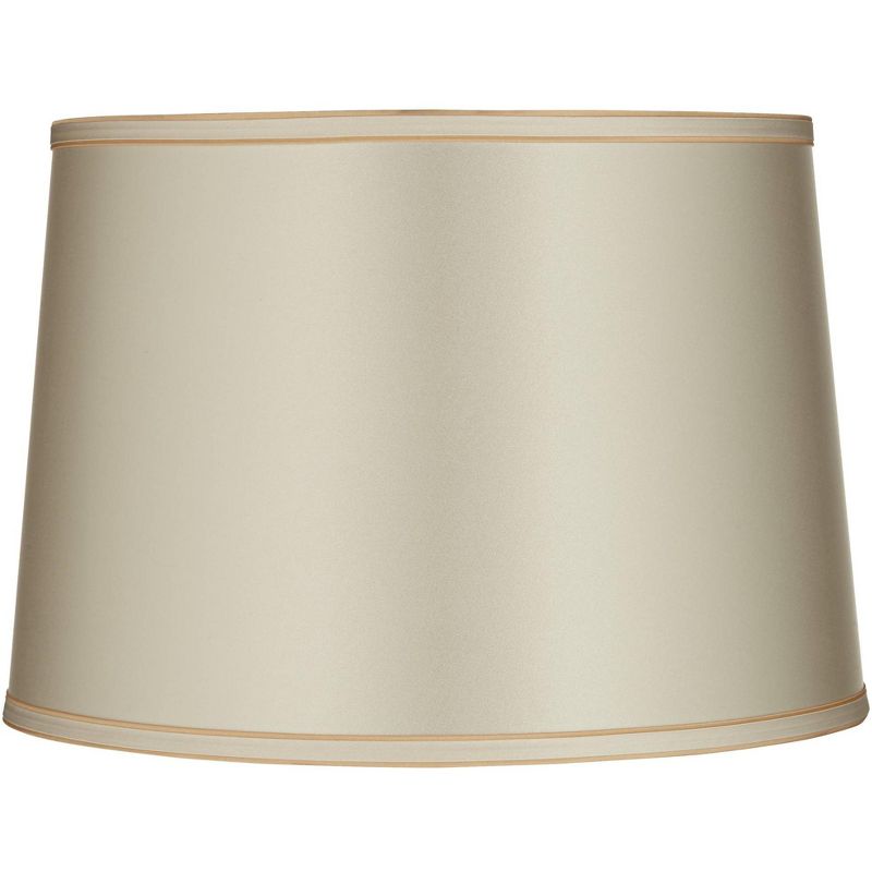Springcrest Sydnee 14" Top x 16" Bottom x 11" High x 11" Slant Lamp Shade Replacement Medium Champagne Gold with Trim Drum Modern Spider Harp Finial, 1 of 8