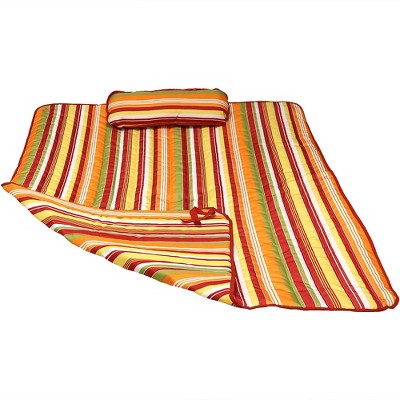 Sunnydaze Outdoor Weather-Resistant Polyester Quilted Hammock Cushion Pad and Hammock Pillow with Ties - Tropical Orange Stripe