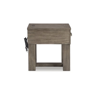 Transitional Brown and White Wood End Table with Storage and USB Charging
