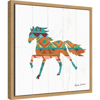 Southwestern Geometric Horse Framed Canvas Wall Art, 16" x 16"