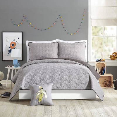 Coty Gray Microfiber Twin Reversible Quilt Set