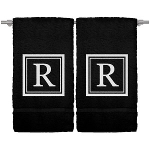 BC BARE COTTON Monogrammed Hand Towel, 100% Turkish Cotton - Set of 2 - Black - White Square - 1 of 1