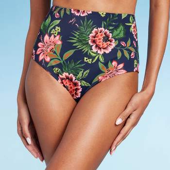 Women's High Waist Medium Coverage Bikini Bottom - Shade & Shore™ Purple Floral Print