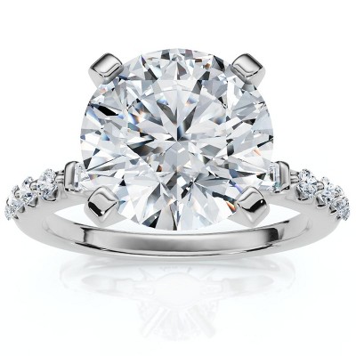Pompeii3 Certified 3Ct Diamond & Baguette Accent Diamond Ring 14k Gold or Pt Lab Created