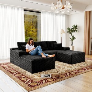 104.3"70.8" Plush Corduroy 3-Piece Modular Sectional Sofa with No Assembly Required and Comfortable Chaise Lounge - 1 of 4