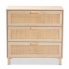 Baxton Studio Sebille Wood with Natural Rattan 3 Drawer Storage Chest Light Brown : Bohemian Style, Particle Board Frame - 3 of 4