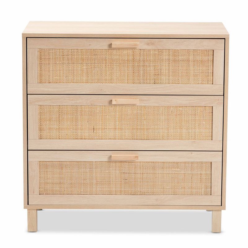 Sebille Wood with Natural Rattan 3 Drawer Storage Chest Light Brown - Baxton Studio, 4 of 14