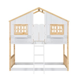 NicBex Twin Over Twin House Bunk Bed with Roof,Window,Ladder and Safety Guardrail for Kids,Girls,Boys - 1 of 4