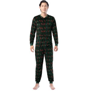 Fruit of the Loom Men’s Holiday Fleece Union Suit Pajamas, One-Piece Zip Front - 1 of 4