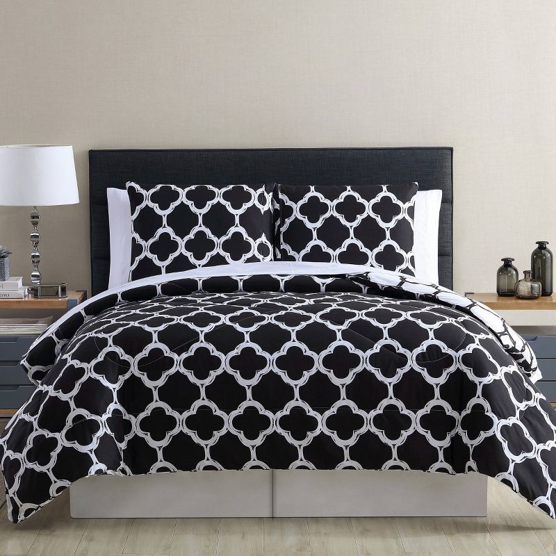 8pc King Galaxy Reversible Bed in a Bag Comforter Set Black/White - VCNY, 1 of 12