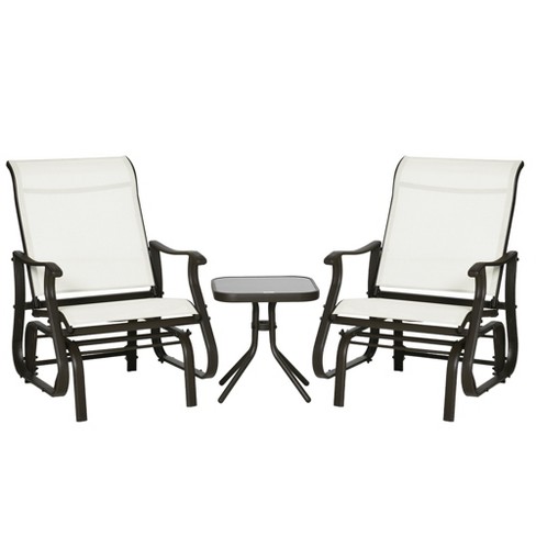 Outsunny 3 piece Outdoor Gliders Set Bistro Set With Steel Frame Tempered Glass Top Table For Patio Garden Backyard Lawn Target