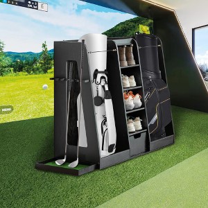 Zevemomo 55.5"x16"x37" Wooden Golf Bag Organizer with 2 Drawers, Golf Storage Rack & Club Holder on Side,Stand for Garage Home, Black - 1 of 4