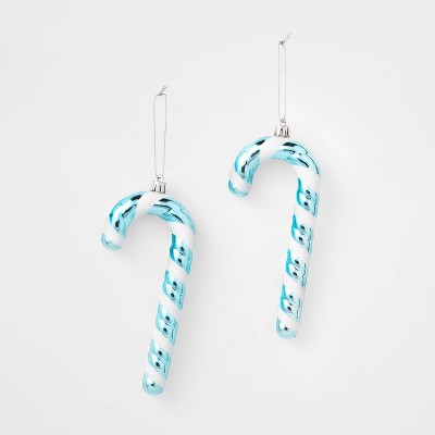 2ct Candy Cane Christmas Ornament Set Turquoise/White - Wondershop™