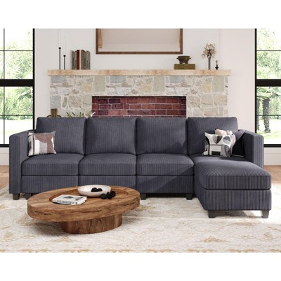 Belffin Modular Sectional Couch with Storage Ottoman L Shape Corduroy Sectional Sofa with Chaise Convertible Modern Sectional Sofa Couch