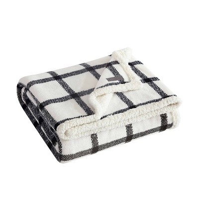 Beige Plaid Reversible Fleece & Sherpa Throw Blanket