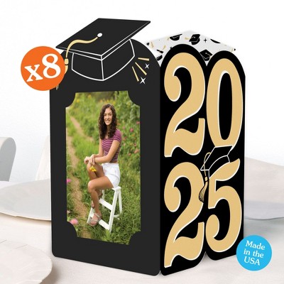 Big Dot of Happiness Black & Gold 2025 Graduation Photo Holder Centerpieces, 4x6 Picture Display Box, Table Decoration Centerpiece for Grad Party
