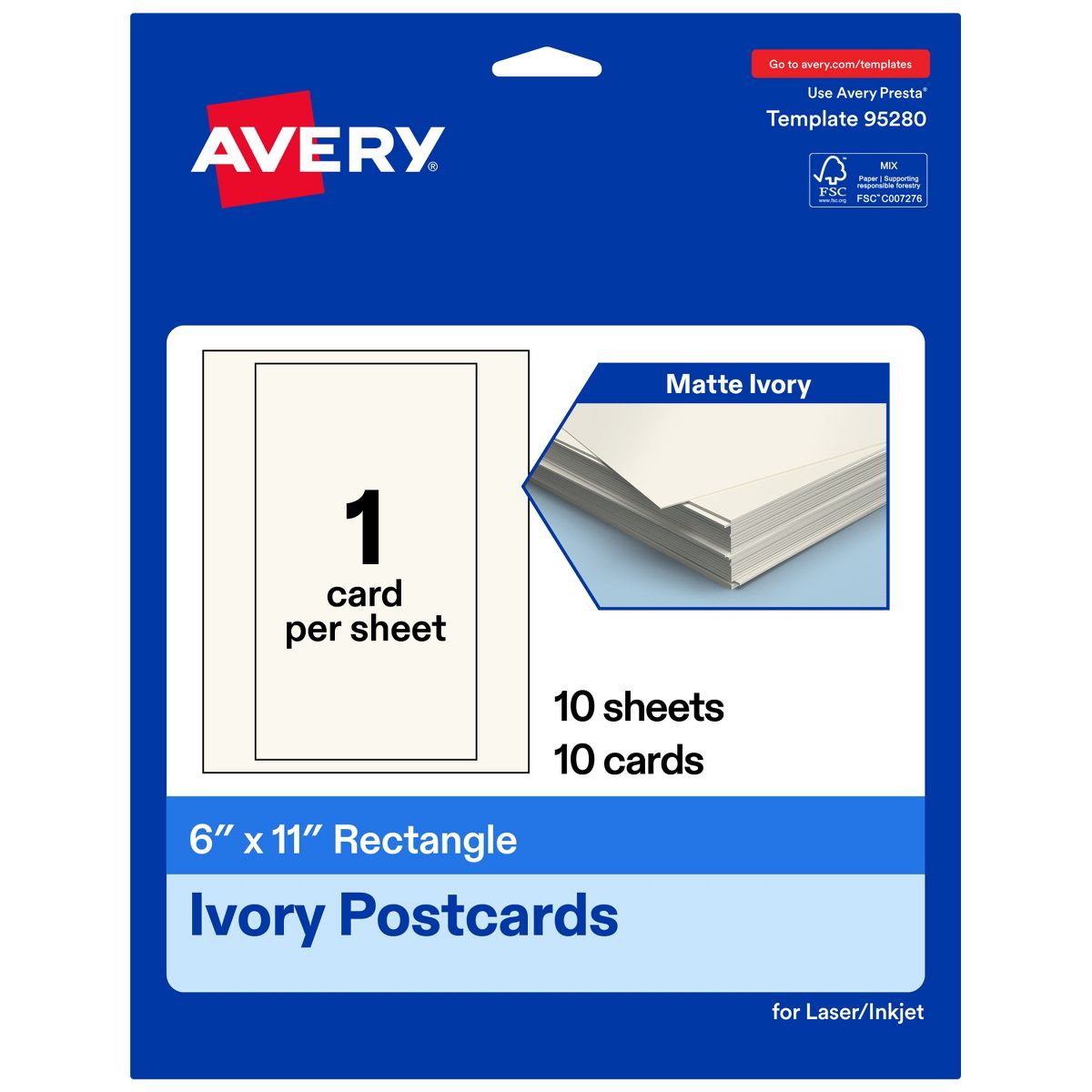Avery 6" x 11" Rectangle, Matte Ivory Postcards